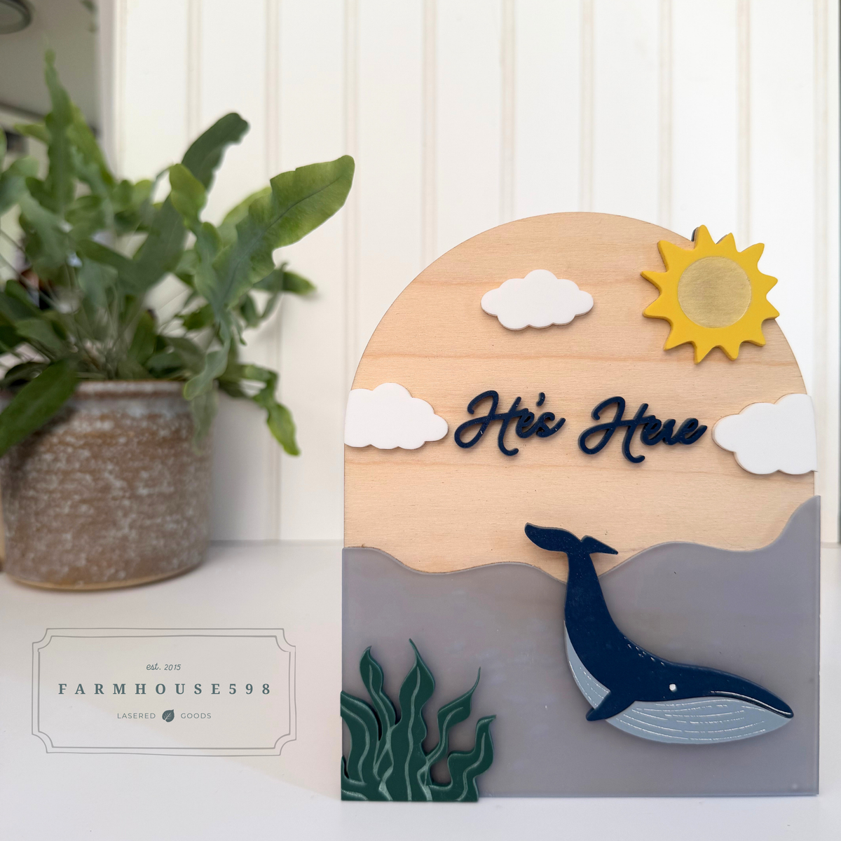 Whale He’s Here Baby Announcement Sign | Ready to Ship