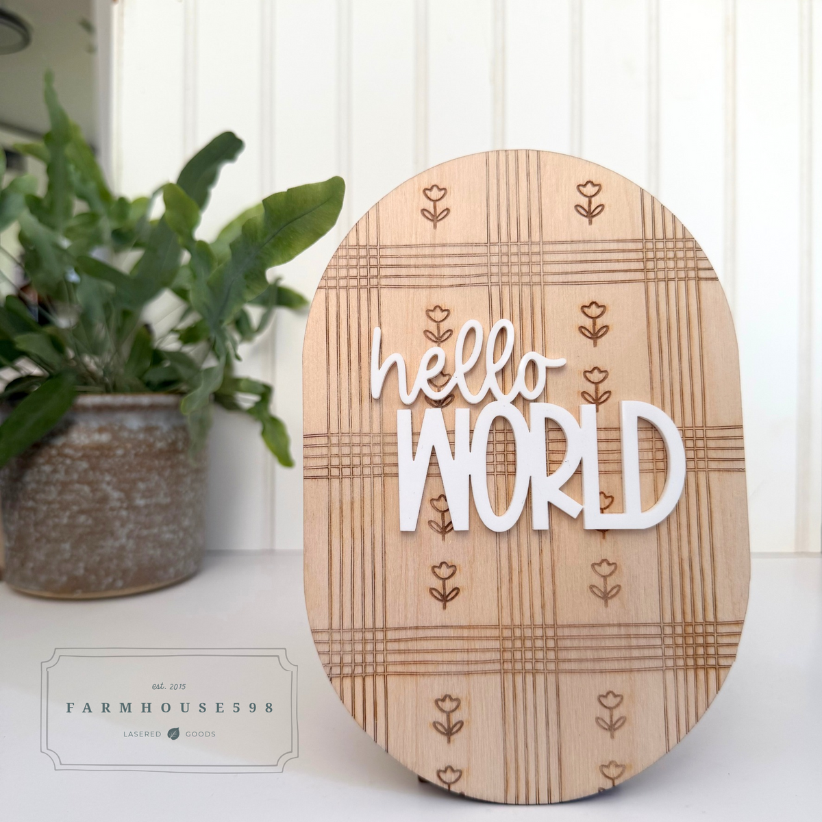 Plaid Floral Hello World Baby Announcement Sign | Ready to Ship
