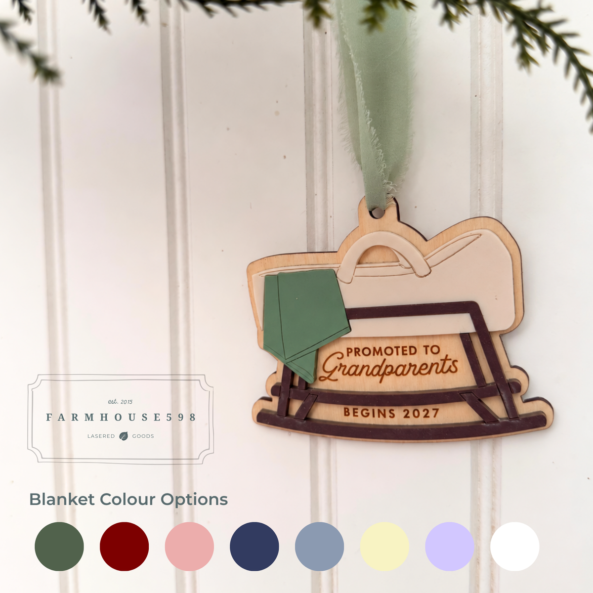 Personalized Baby Announcement for Grandparents Bassinet Ornament