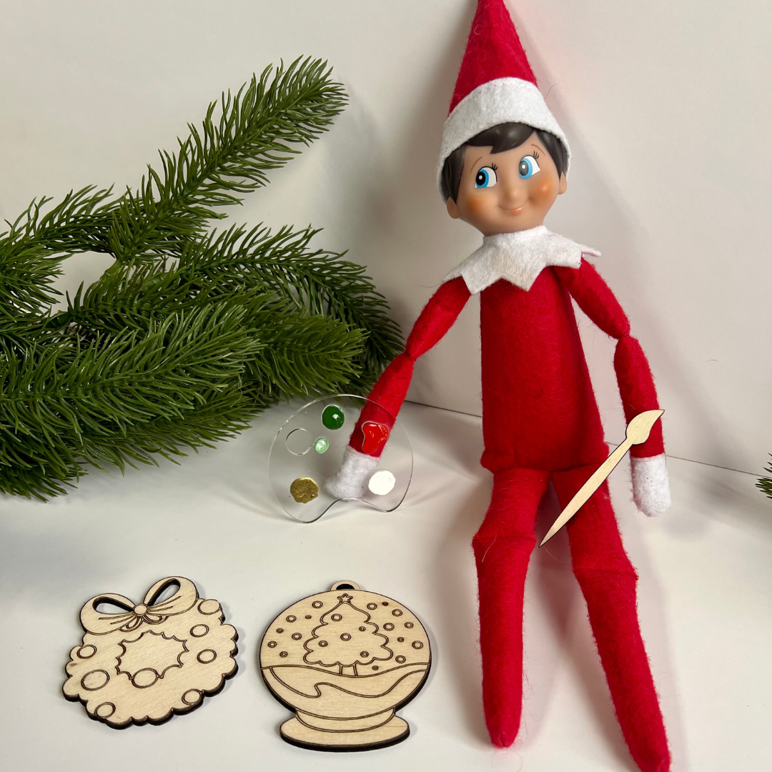 Elf of the Shelf Ornaments to Colour with Pallet and Brush