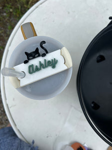 Spooky Black Cat Stanley Name Tag - Pick the Colour