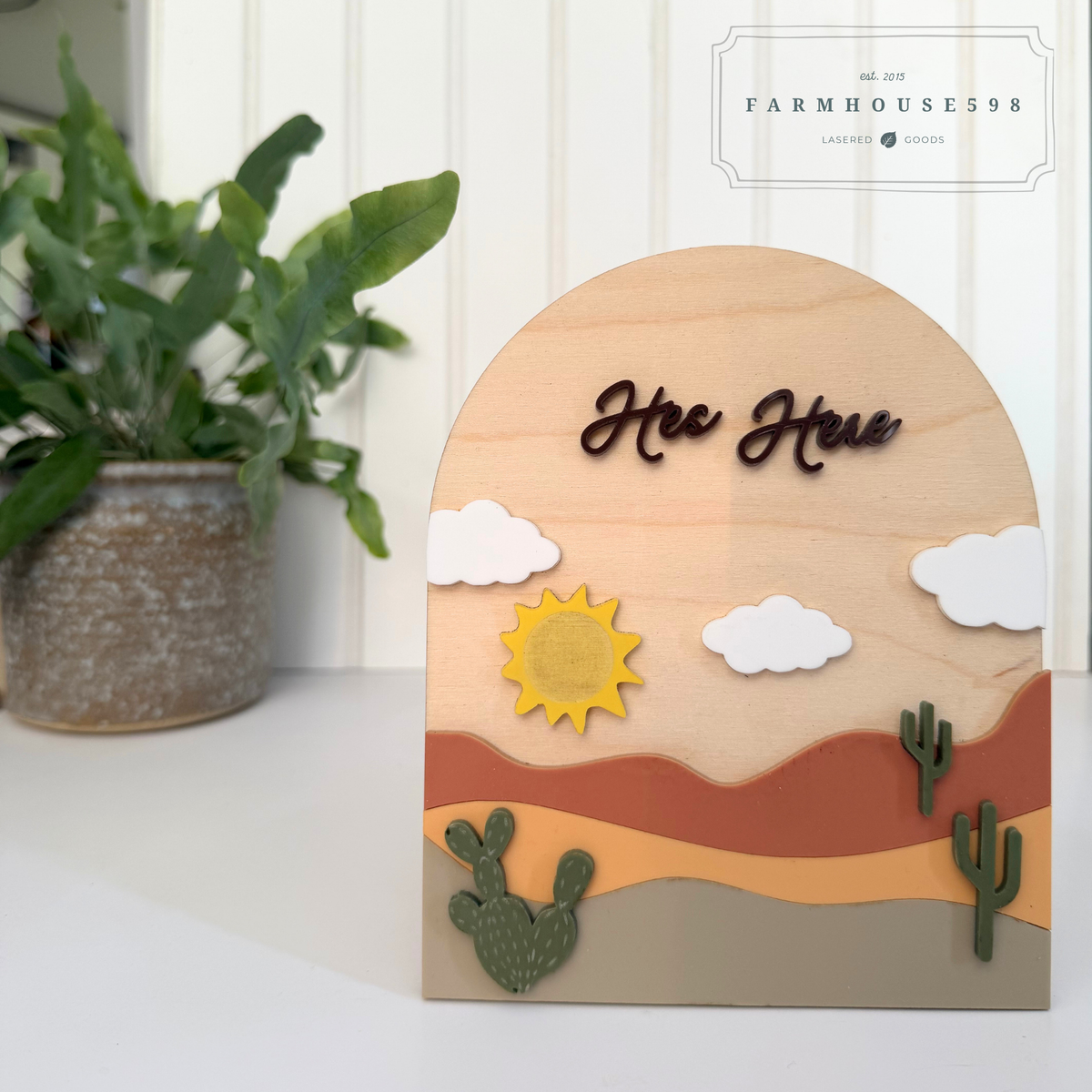 Desert He’s Here Baby Announcement Sign | Ready to Ship