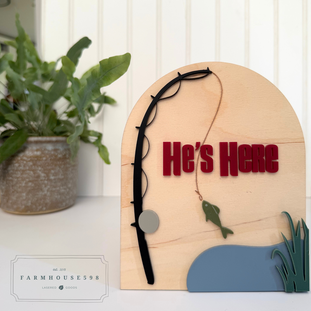 Fishing He’s Here Baby Announcement Sign | Ready to Ship