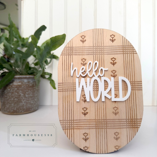 Plaid Floral Hello World Baby Announcement Sign | Ready to Ship