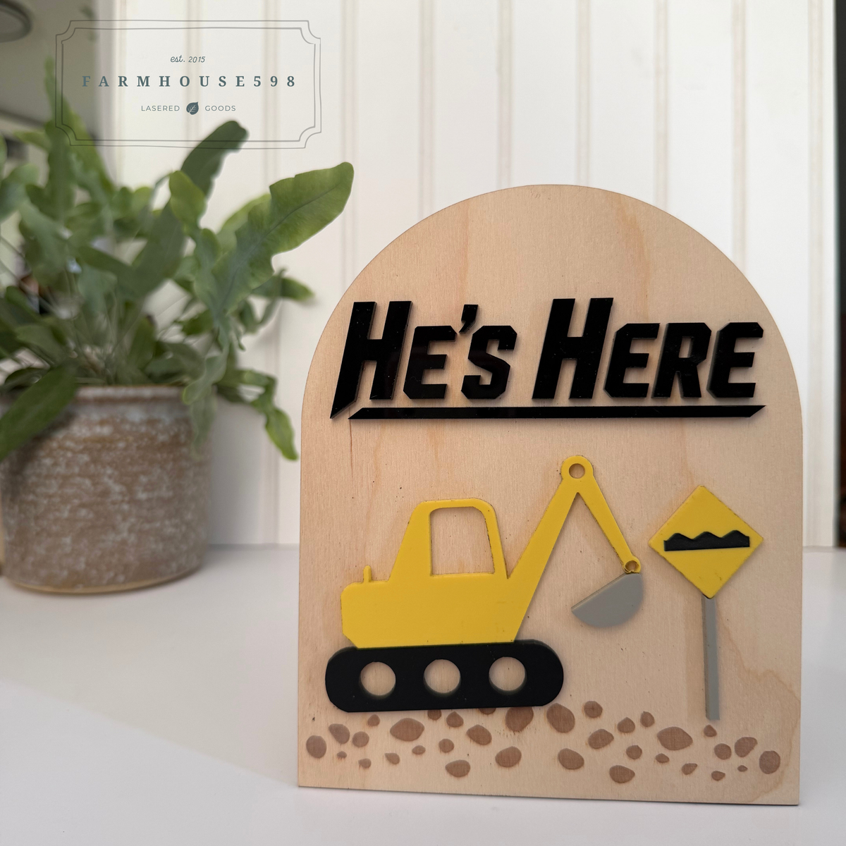 Construction He’s Here Baby Announcement Sign | Ready to Ship