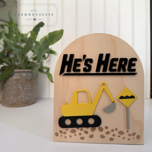 Construction He’s Here Baby Announcement Sign | Ready to Ship