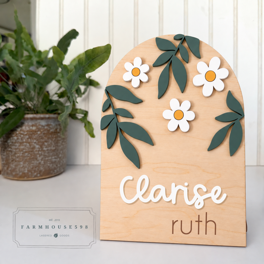 Floral & Willow Arched Sign Name Announcement