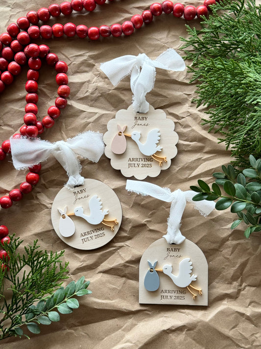 Stork Baby Pregnancy Announcement Ornament