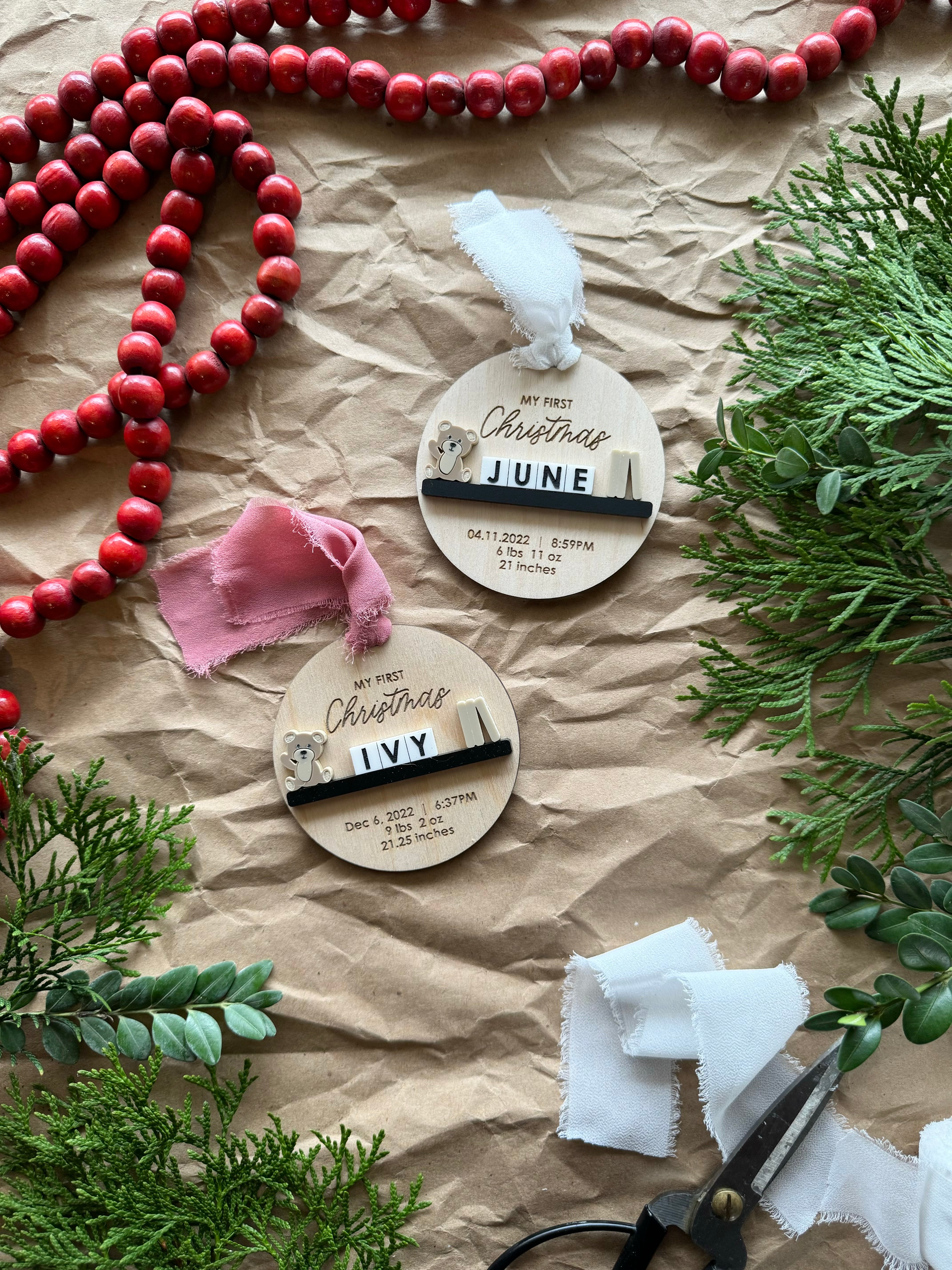 First Christmas Blocks on a Bookshelf Ornament