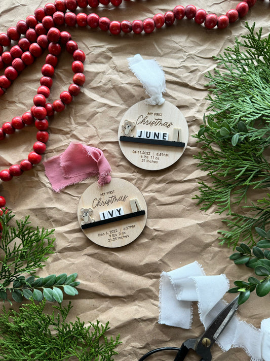 First Christmas Blocks on a Bookshelf Ornament