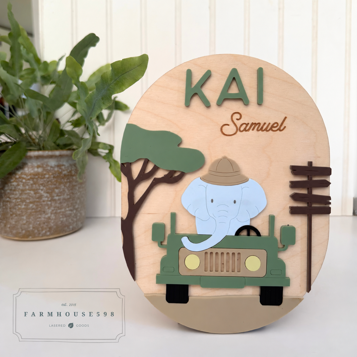 Personalized Safari Elephant Name Sign