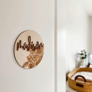 Laser Engraved and 3D Floral Name Sign