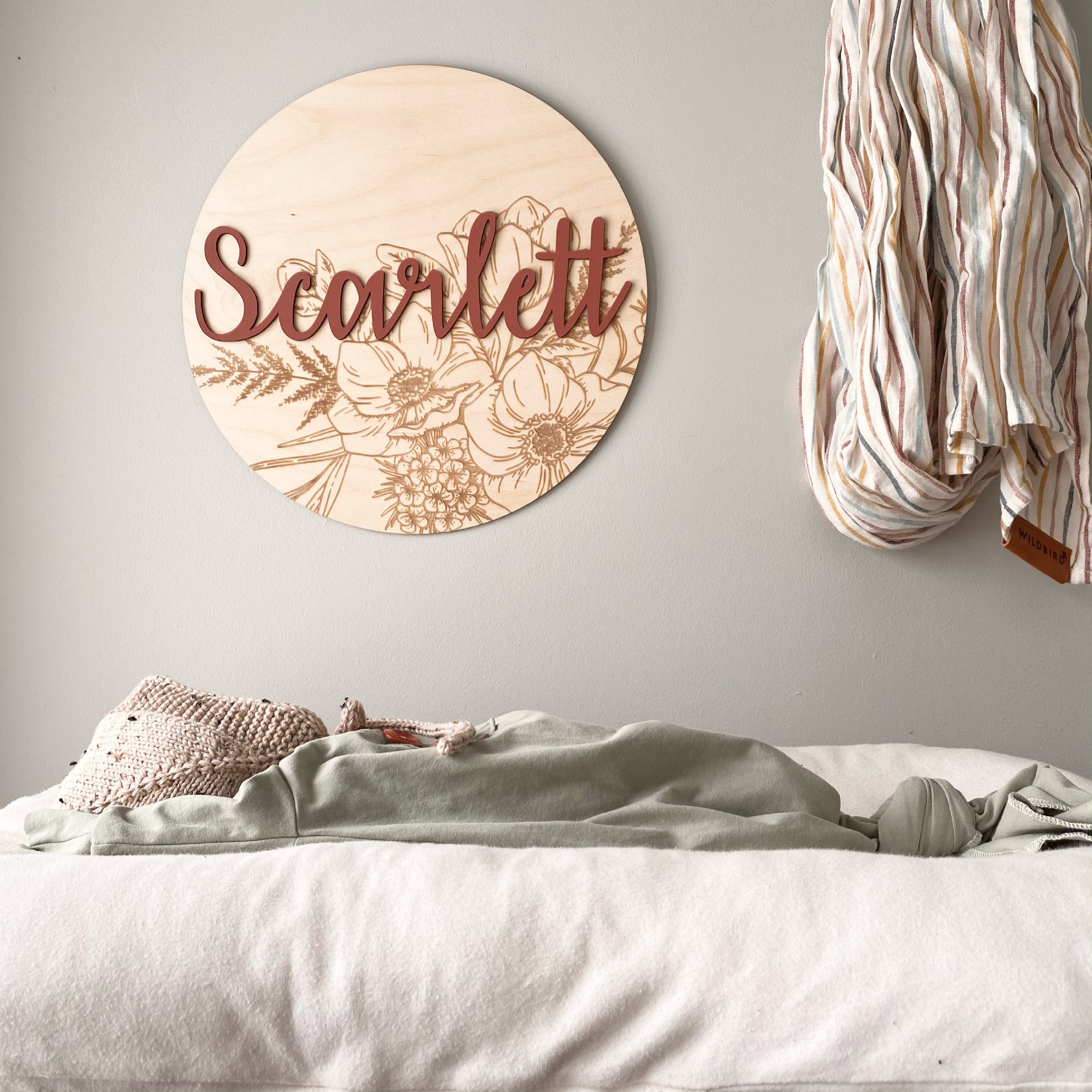 Laser Engraved and 3D Floral Name Sign