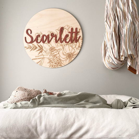 Laser Engraved and 3D Floral Name Sign
