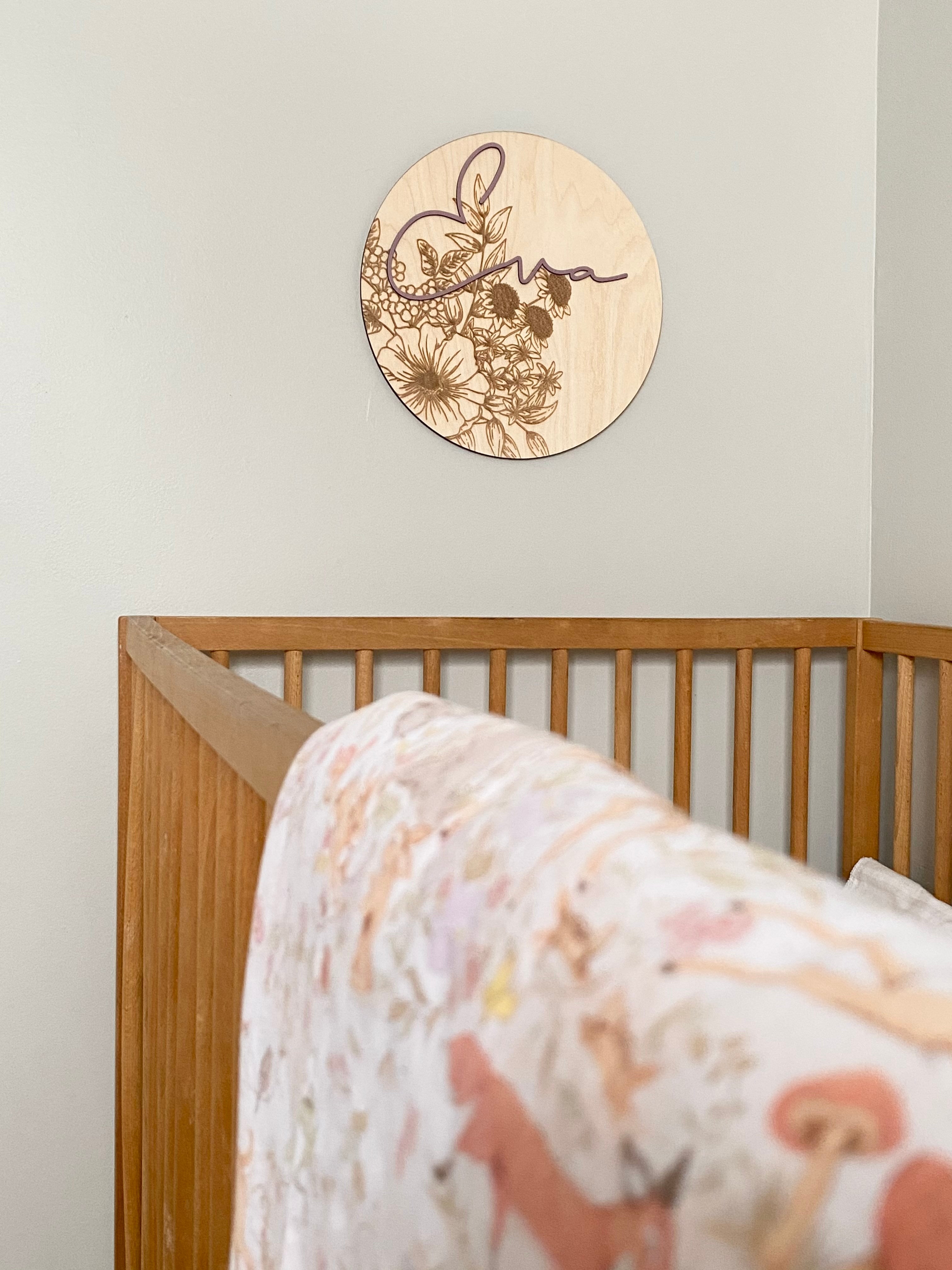 Laser Engraved and 3D Floral Name Sign