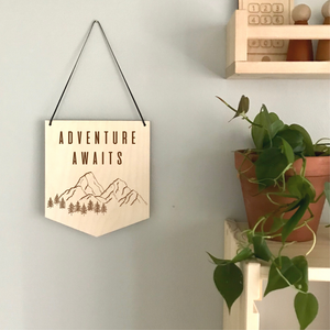 Adventure Awaits Mountain Laser Engraved Pennant