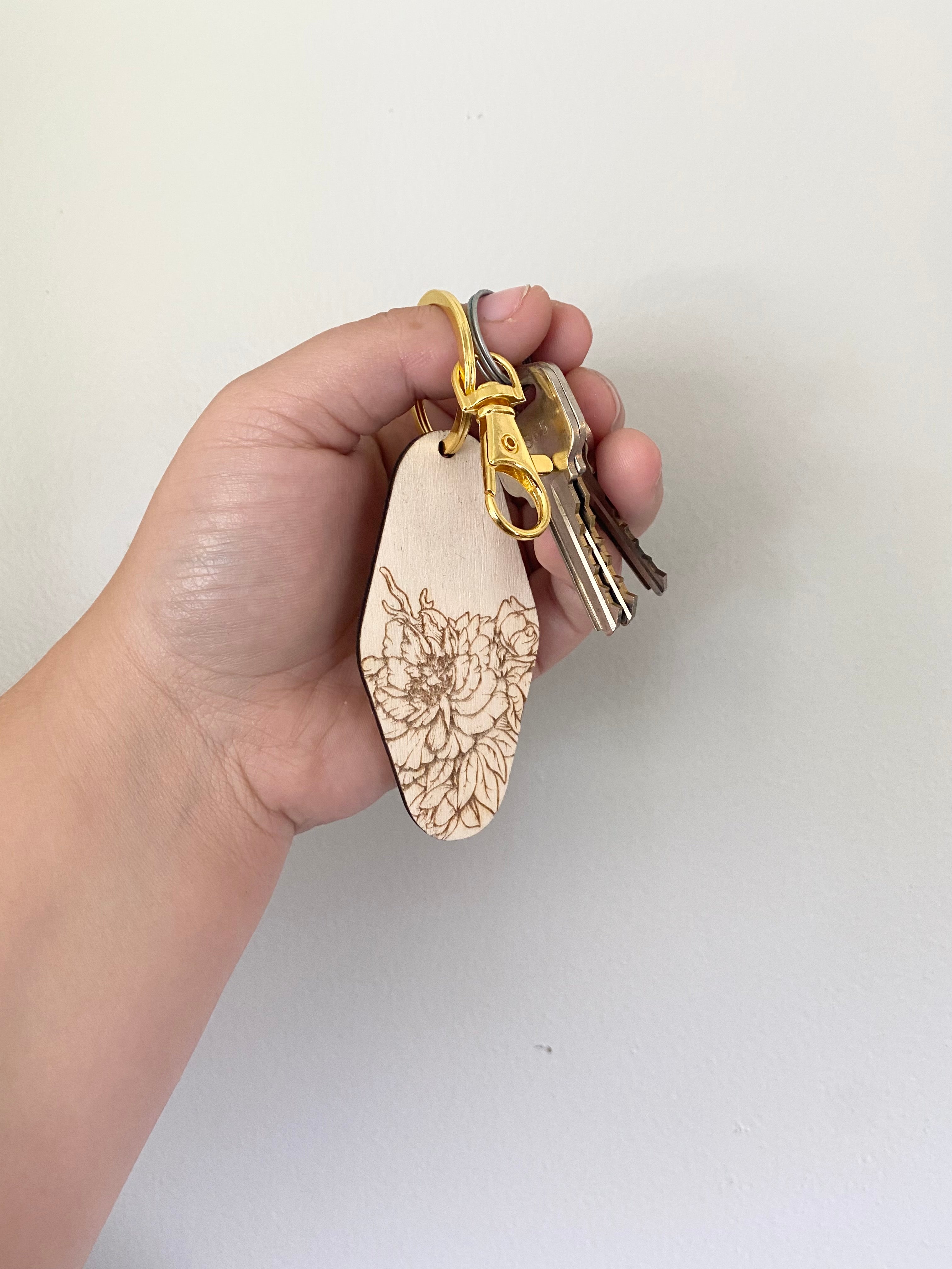 Peony Laser Engraved Key Chain